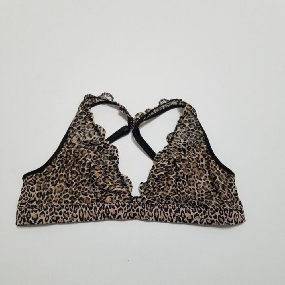 PINK Victoria's Secret Lace Plunge Bralette Animal Print Bra Size M